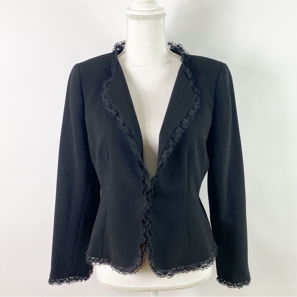 Nipon Boutique Black Lace Trim Blazer Jacket Women’s Size 8p